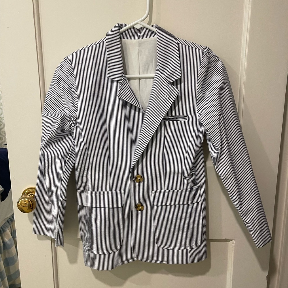 bella bliss Blue and White Striped Seersucker Blazer boys size 12
